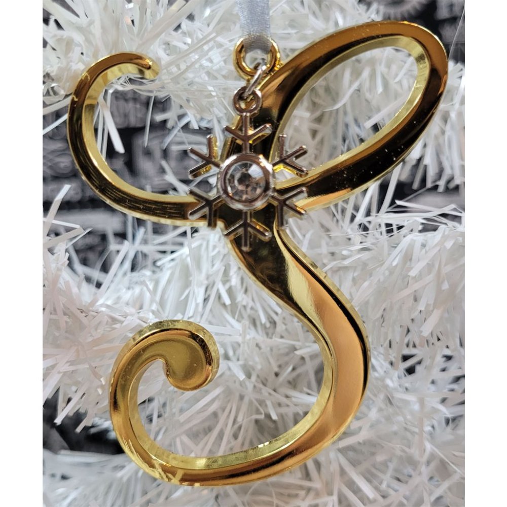 North Pole Gold Monogram "S" Snowflake Charm Christmas Ornament NWT